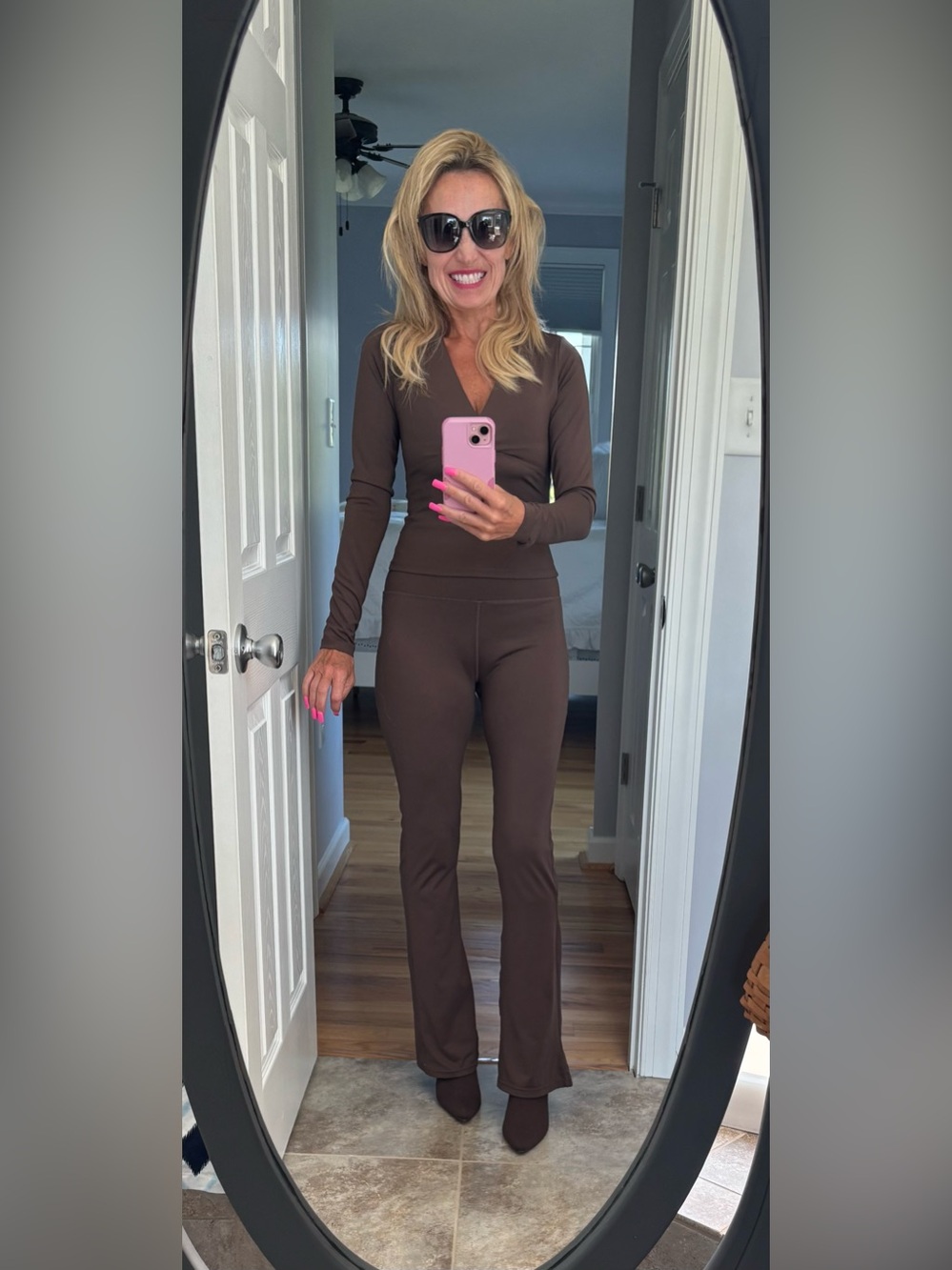 Primark Brown pants with matching top - workout stretchy pants small -top xs